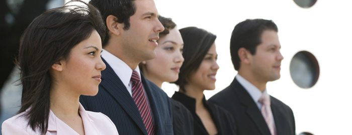 Five students dressed in business formals