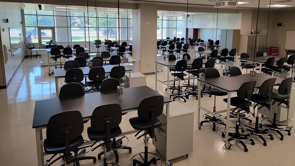 Tables and chairs inside the design studio