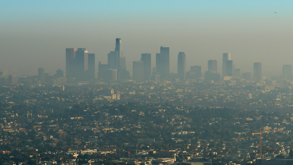 City covered with smog and pollution 