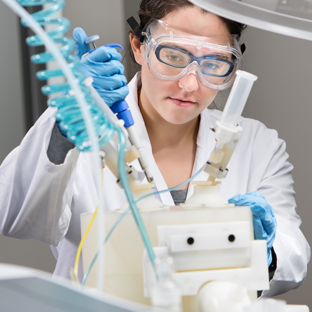 Student conducts experiment in lab