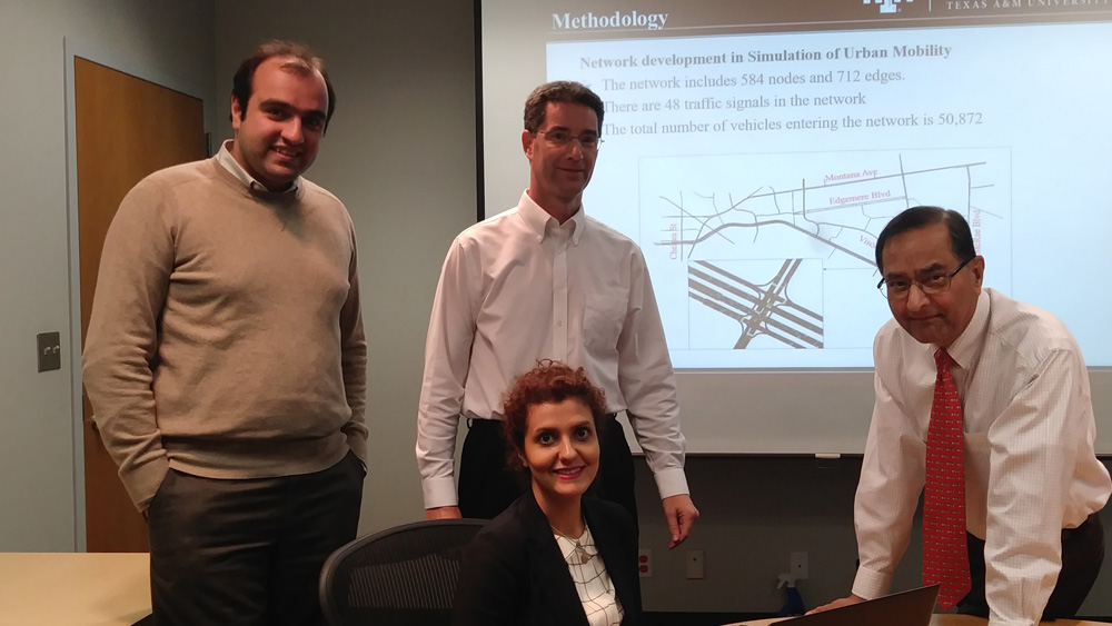 Texas A&M connected vehicle research team from left to right: (Top row) Dr. Alireza Talebpour, Dr. Mark Burris, Dr. Kumares Sinha (Bottom) Arezoo Samim