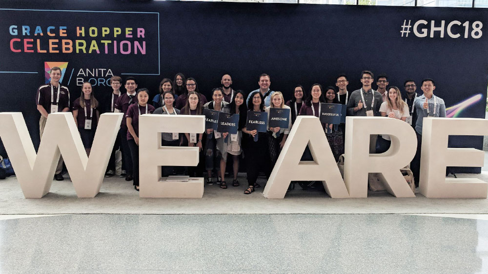 Image of students and faculty in attendance of the 2018 Grace Hopper Celebration