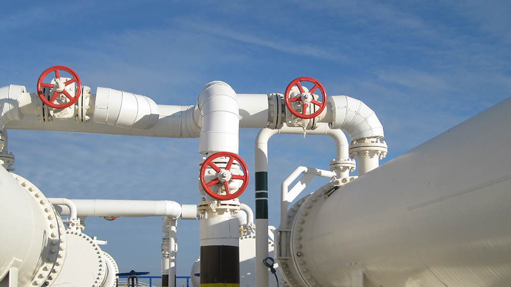 Heat exchangers in an oil refinery.