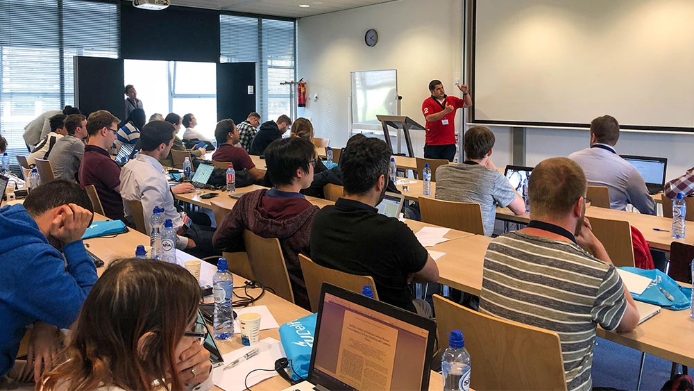 Graduate student Mohammed Bani Ahmad presents a lecture to a group of students. 