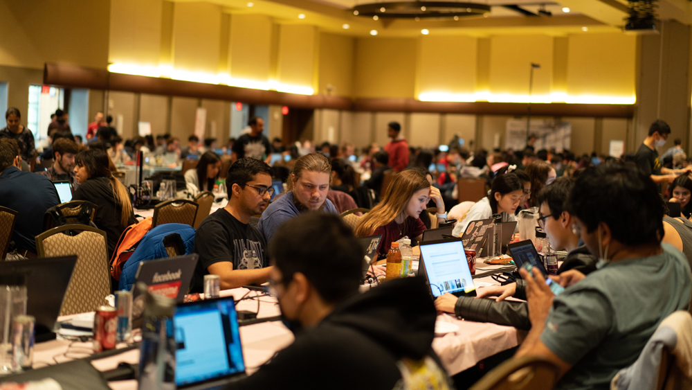 TAMUhack participants hard at work on their various projects.