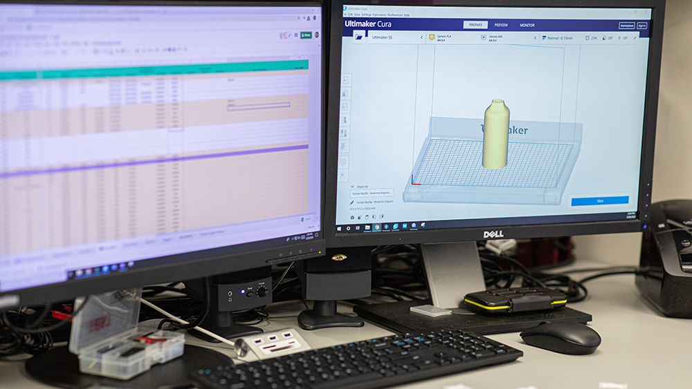 Computer monitors showing the model for the 3D-printed diffusers