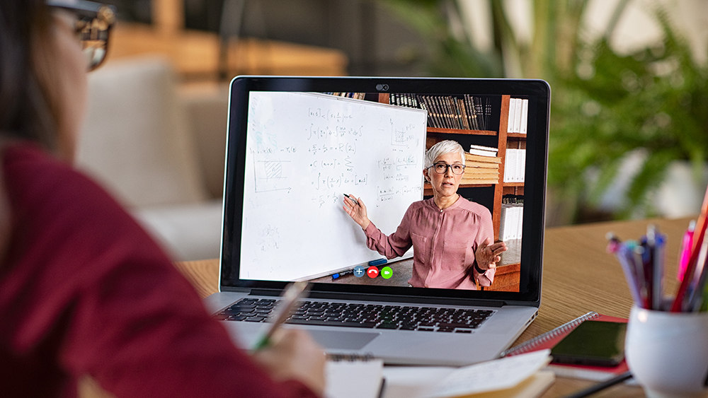 Student watching an online course