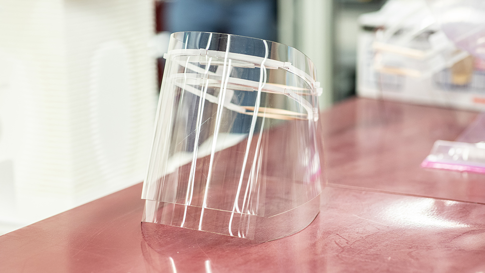 Face shield assembled in the Fischer Engineering Design Center.