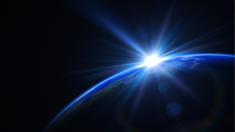 3D rendering of sunrise in space