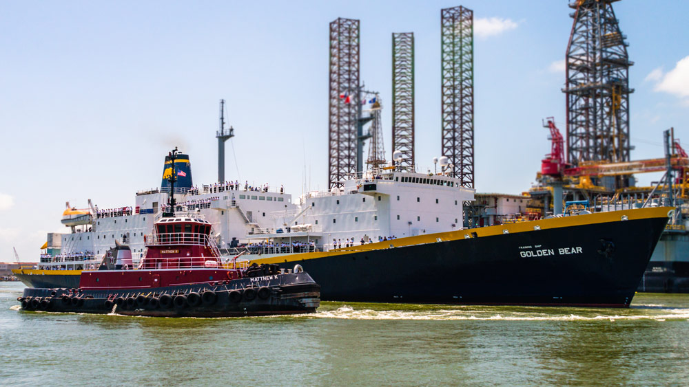 Two boats floating in Galveston bay