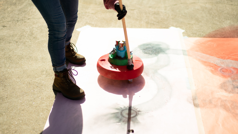 Faith Leskowitz is testing the Pyrotechnic Art Tool on the Texas A&amp;M campus.