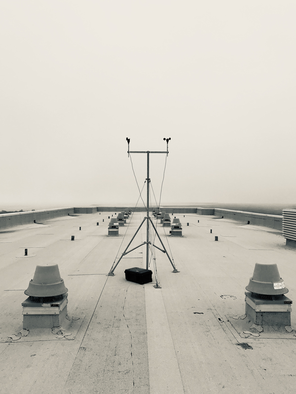 A cup anemometer on a rooftop