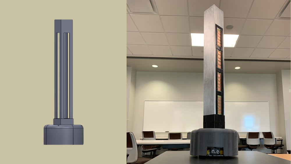 A side by side of a designed and prototyped light-emitting device