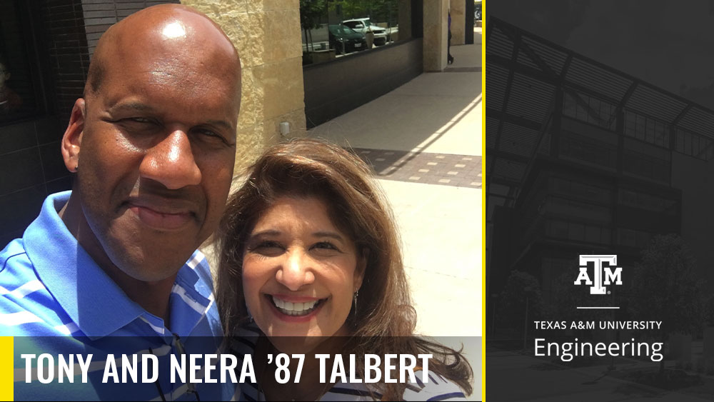 Tony and Neera Talbert outside posing for a photo. 