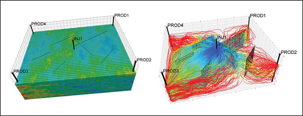 left digital illustration shows a three-dimensional gridded square filled with tiny blocks of muted colors and right shows same square filled with intricately interwoven lines of vibrant colors