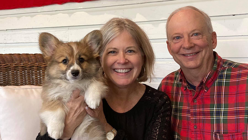 Susan and Keith MacIvor with their corgi.