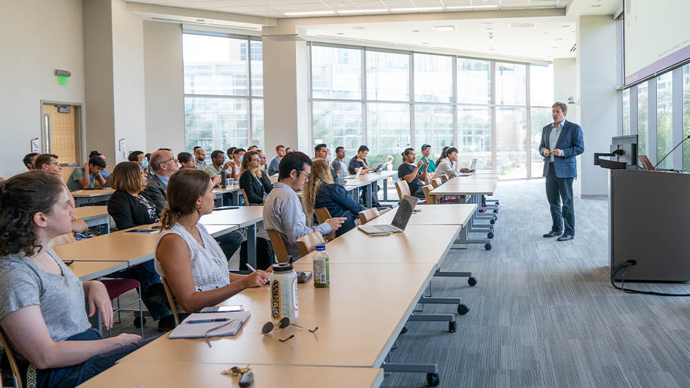 Materials science and engineering students in a lecture hall at Texas A&M University.