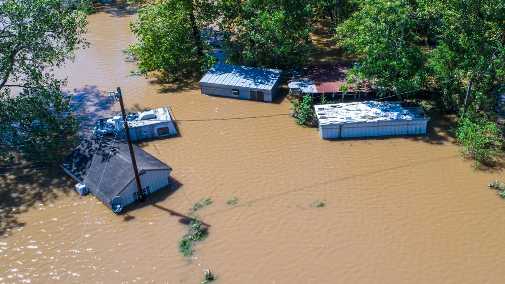 Homes under water due to flooding from Hurricane Harvey