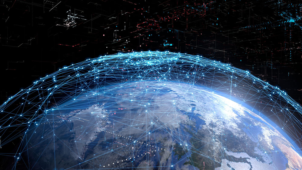 A rendering of a satellite network over the earth