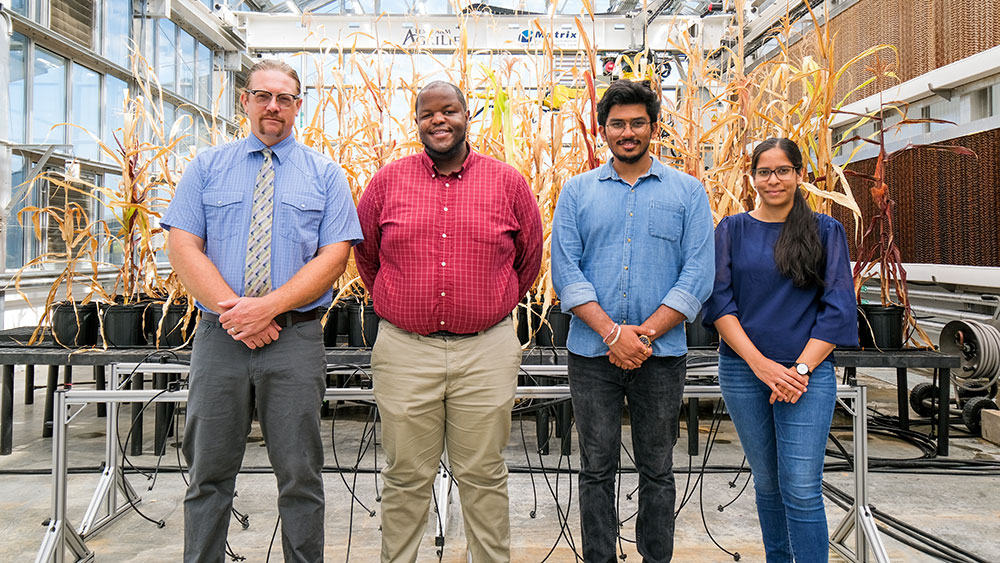 (From left to right): Dr. Seth Murray, Dr. Joshua Peeples, Yash Zambre and Akshatha Mohan