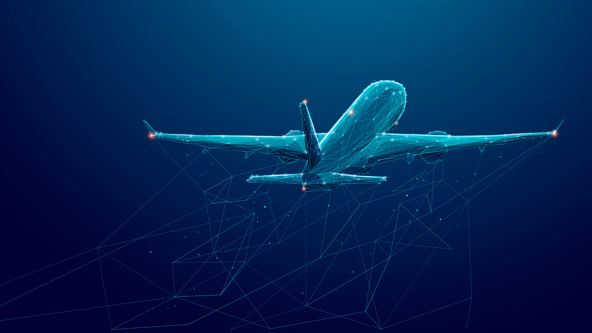 Abstract digital flight plane on a blue background.