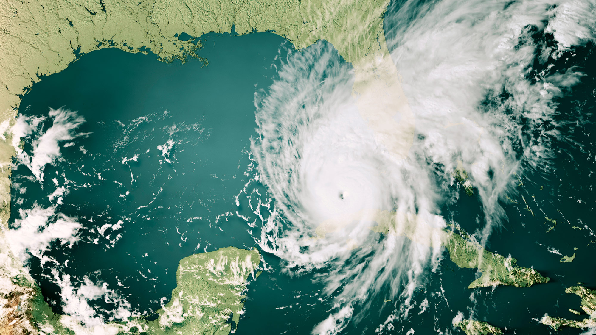 An image of a hurricane in the Gulf of Mexico from space .