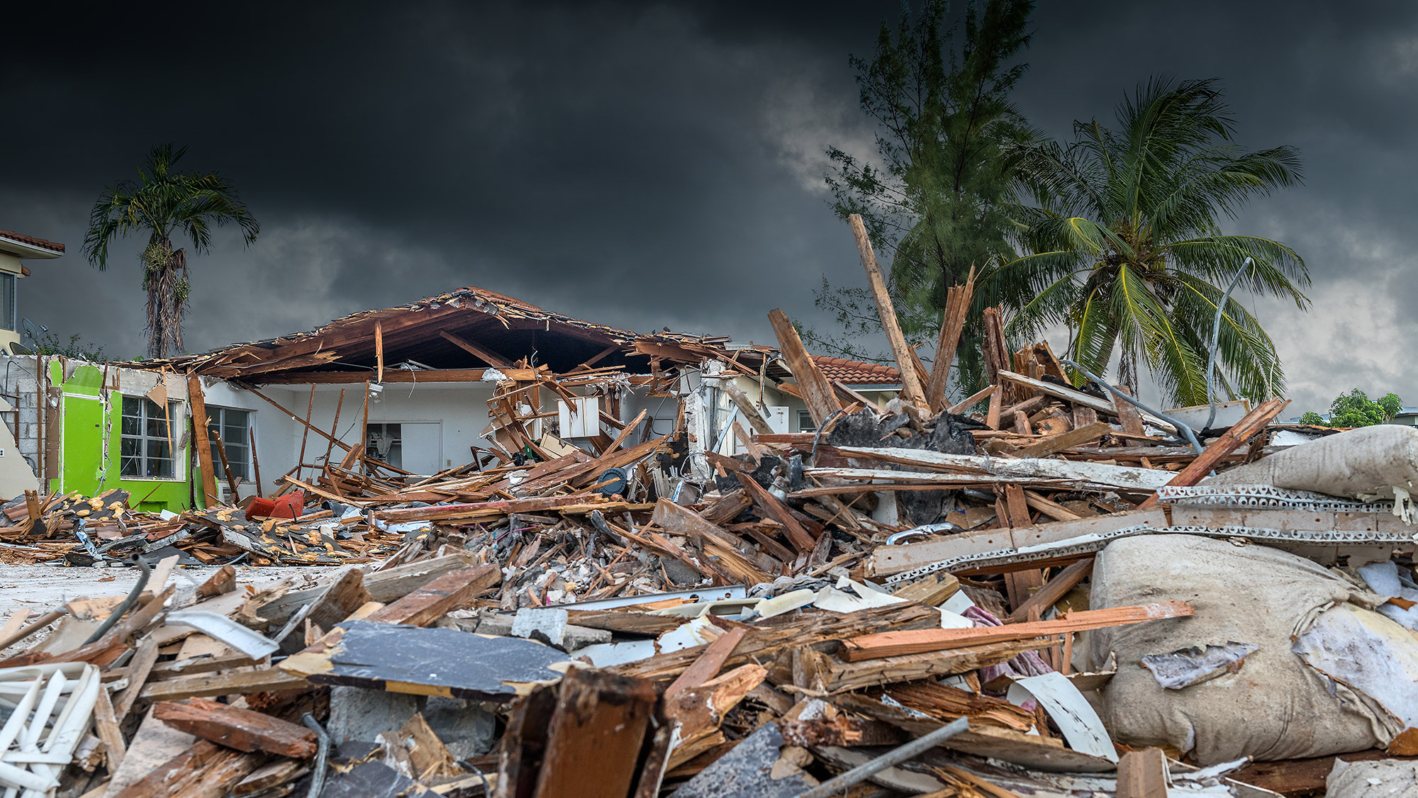 Debris and damage from a hurricane.