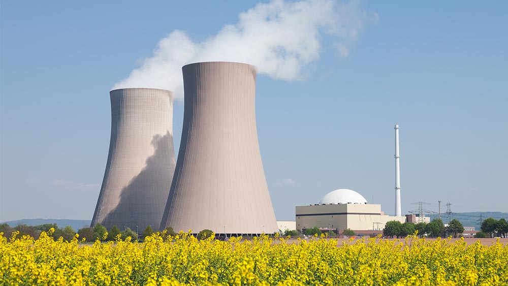 Nuclear power plants in a field. 