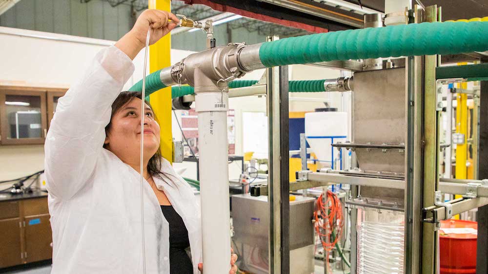 Female student working inside a lab